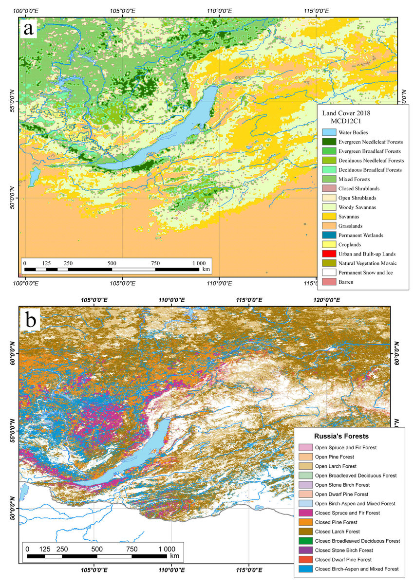 A MCD12C1 Land Cover Map Nearby Lake Baikal In 2018 The Spatial Resolution Of The Map 