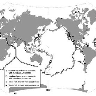 Distribution map of chemosynthesis- based settings, illustrating those ...