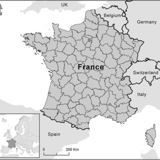 The study area. Note The subdivisions within the borders of France ...