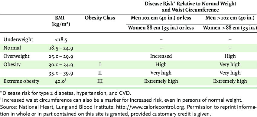 Bmi Health Risk Chart