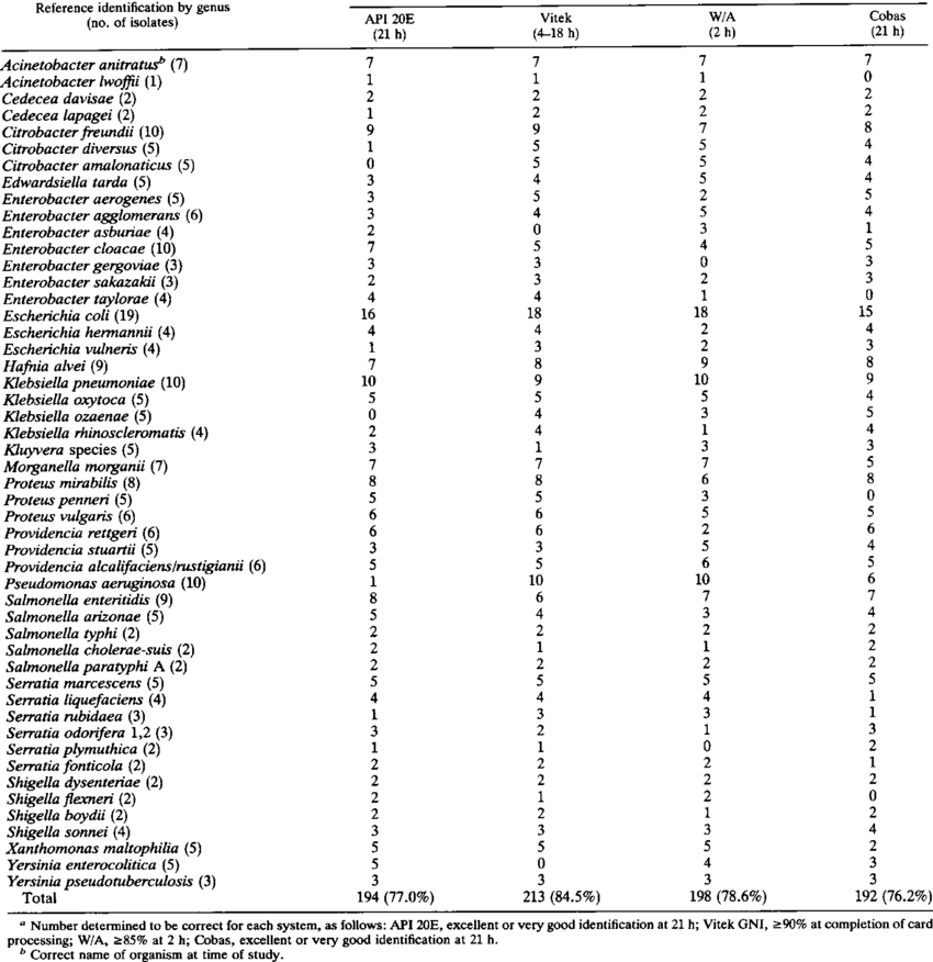 Enterobacteriaceae Biochemical Identification Chart