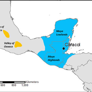 Comparison of mapped large Maya sites of Caracol and Tikal. Each dot ...
