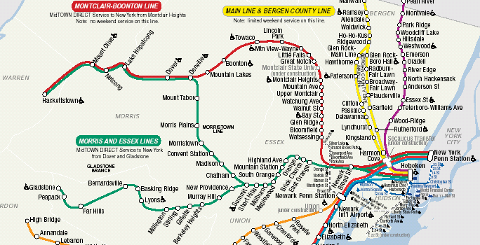 NJ Transit rail lines in North Jersey 