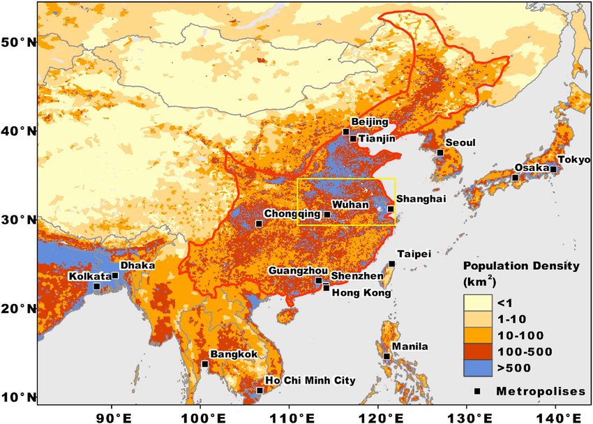 Population Density Map Of Asia