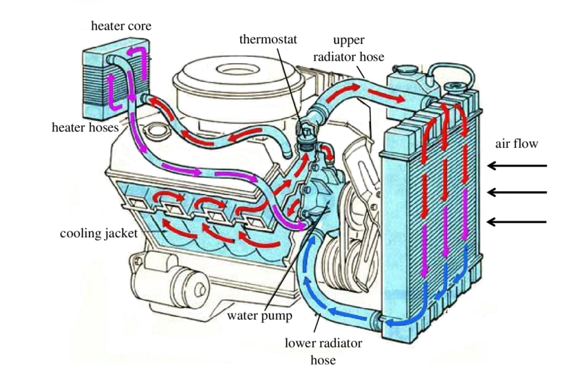 И установлен в систему охлаждения. Схема жидкостной системы охлаждения ДВС. Система охлаждения дизельного двигателя схема. Система охлаждения двигателя схема авто. Схема охлаждения двигателя по малому кругу.