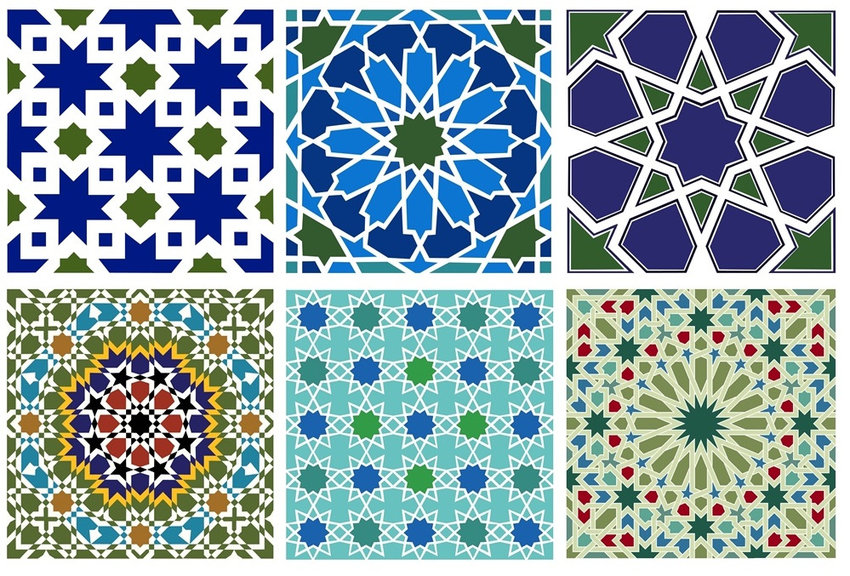 Examples of geometric patterns in Islamic design  
