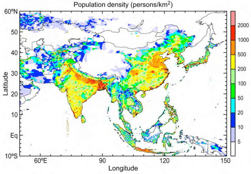 Population Density Map Of Asia Time Zones Map - PELAJARAN