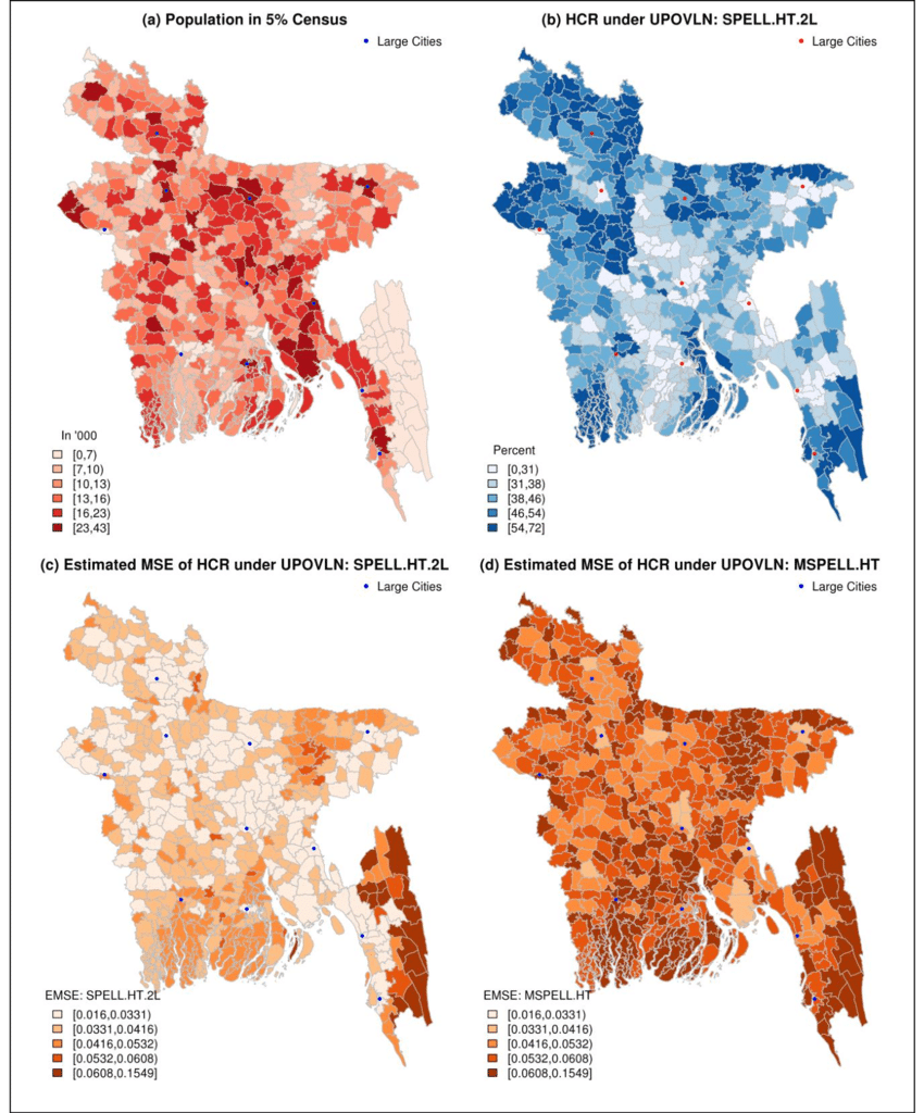 3 Bangladesh Maps Of Sub District Specific Population Estimated Download Scientific Diagram