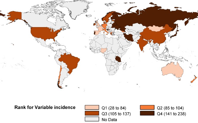 Heat Map Showing Incidence Of Stroke Adjusted To The World Health