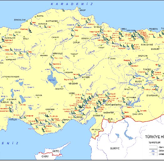 Map of Turkey's Hydroelectric power plants (Energy Atlas, 2019a ...