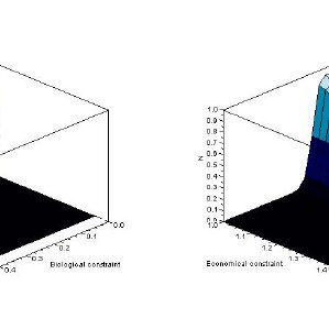 Figure 3: Viability probabilities: left: CQS Y = 1 . 2 millions of tons; right: CES λ = 0 . 2 