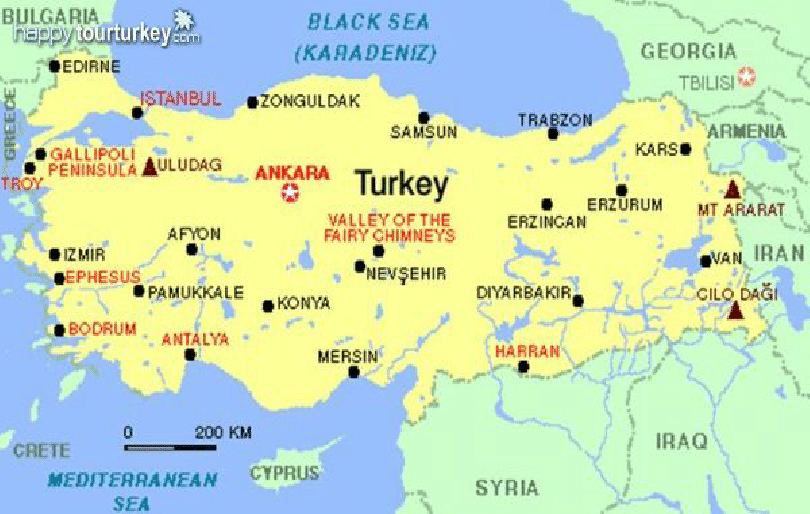 countries bordered By Turkey on the Map