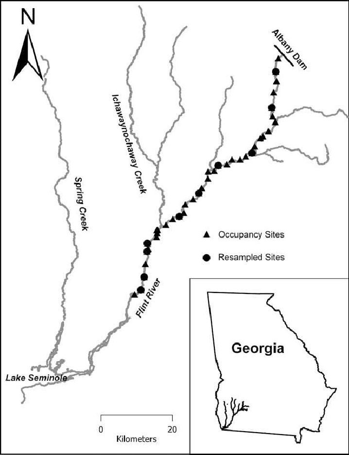 Map Of The Lower Flint River Georgia With Locations Of 39 Sample Sites Download Scientific Diagram