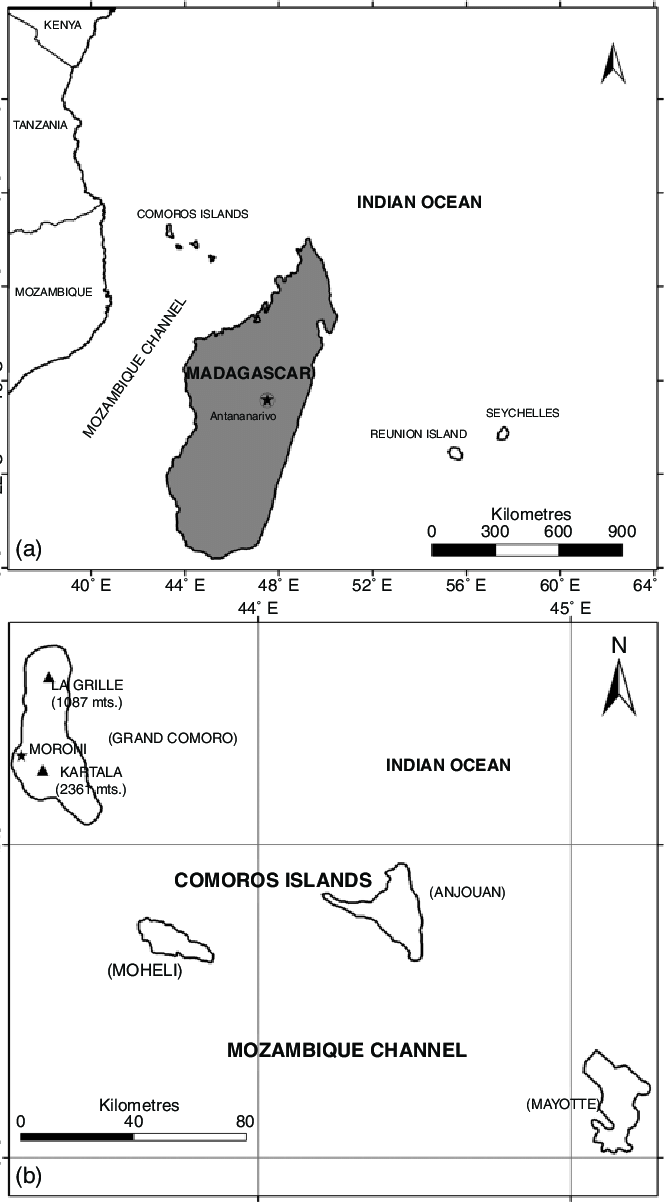 4. (a) Map showing the location of Madagascar and the Comoros Islands