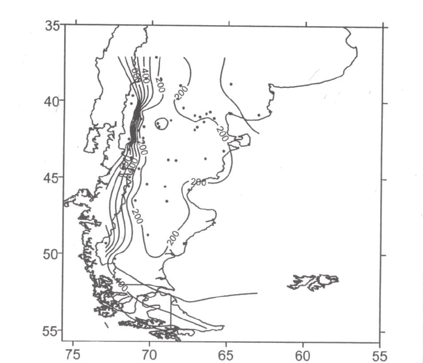Mean annual (MAP) of Patagonia. Isolines | Download Scientific Diagram