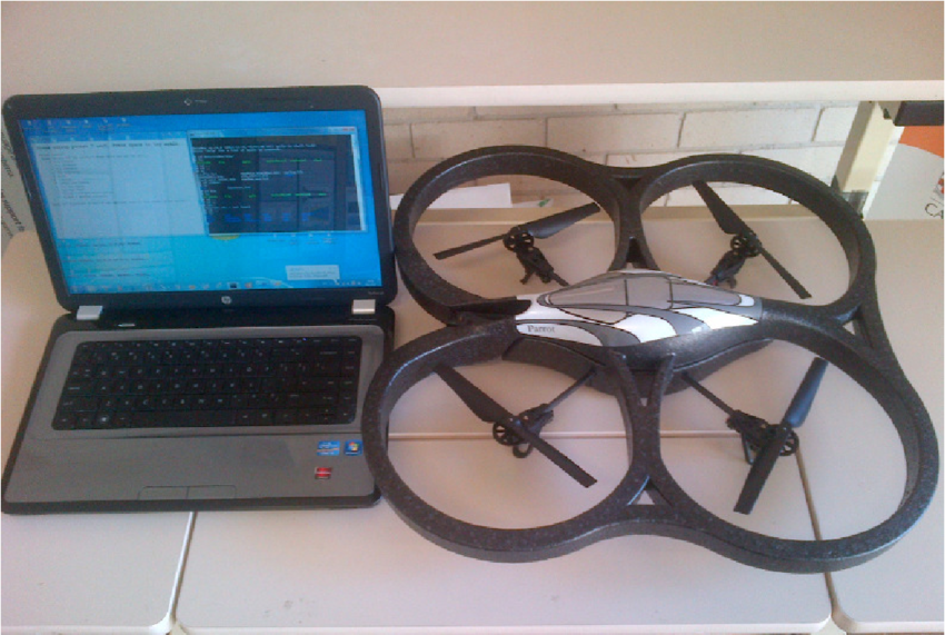 Parrot AR. Drone 1.0 with indoor hull and a laptop as the ground... | Scientific Diagram