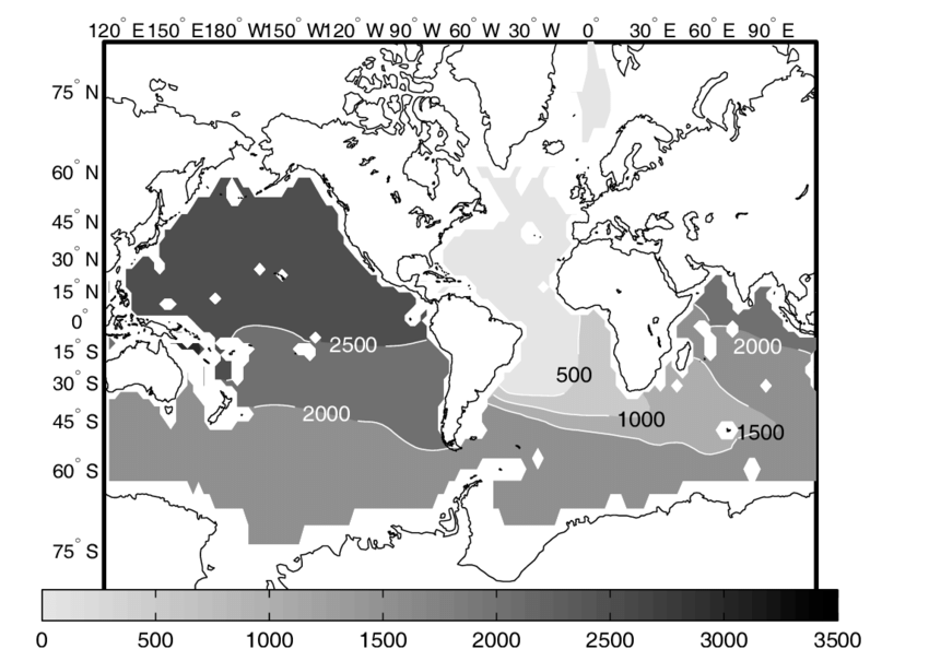 The radiocarbon age at 2000 m from a North Atlantic Dirichlet-Heaviside ...