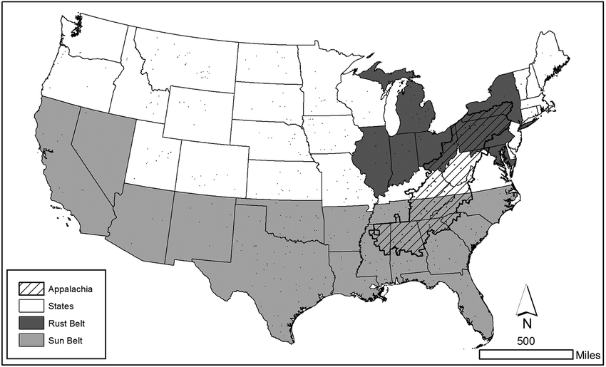 Sun Belt, Region, United States, & Map