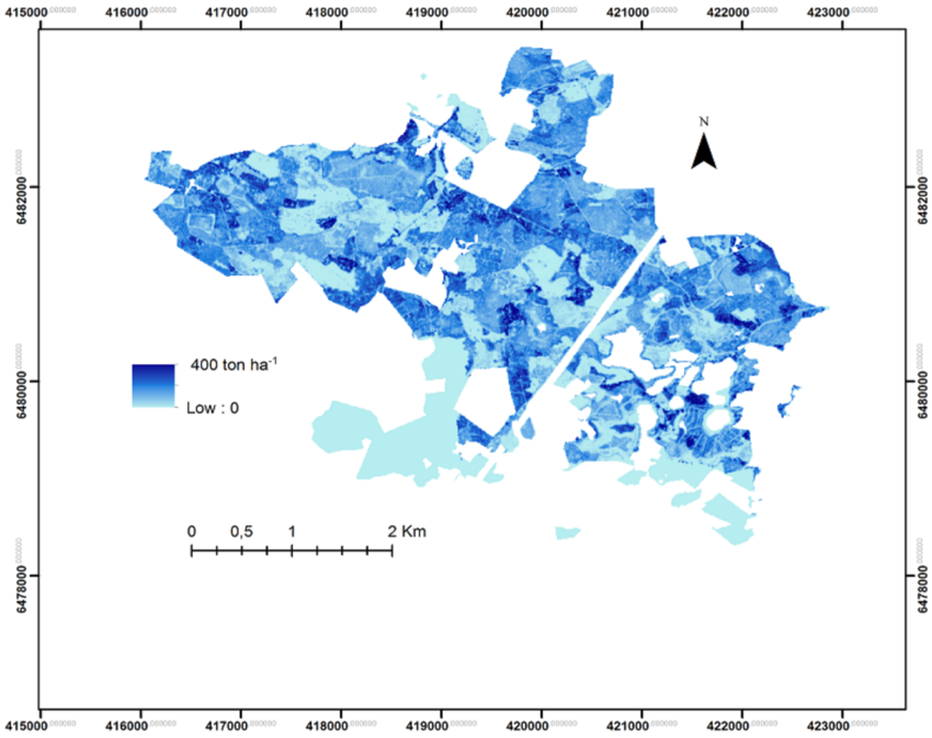 Predicted biomass map using Lidar data provided within campaign field ...