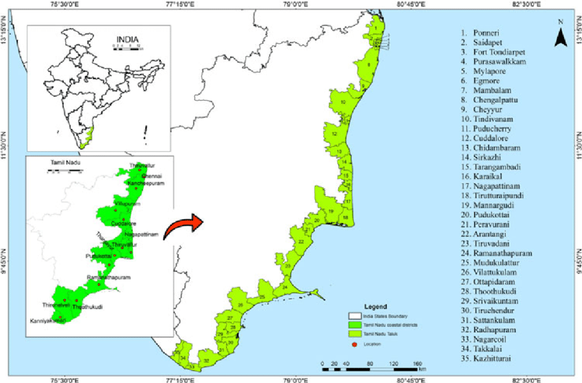 area, coastal districts of Tamil Nadu. | Diagram