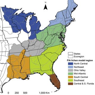 Eastern USA Forest Inventory and Analysis Program lichen model regions ...
