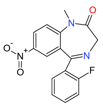 Chemical structure of the benzodiazepine (Flunitrazepam) that, together