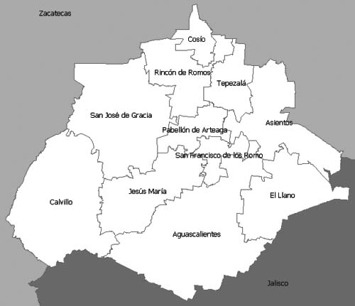 Municipalities of Aguascalientes state. Jalisco state and Zacatecas ...
