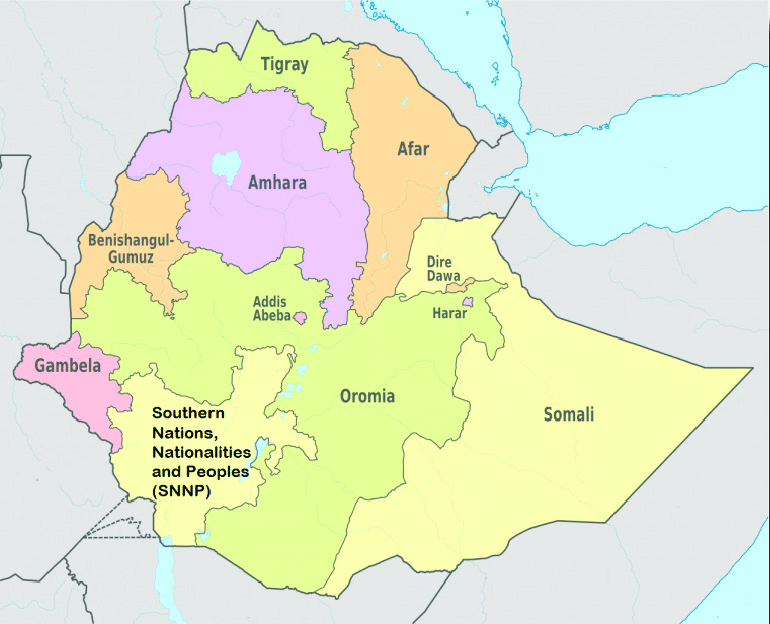 The map of Ethiopia and its regions. Retrieved from http://www ...