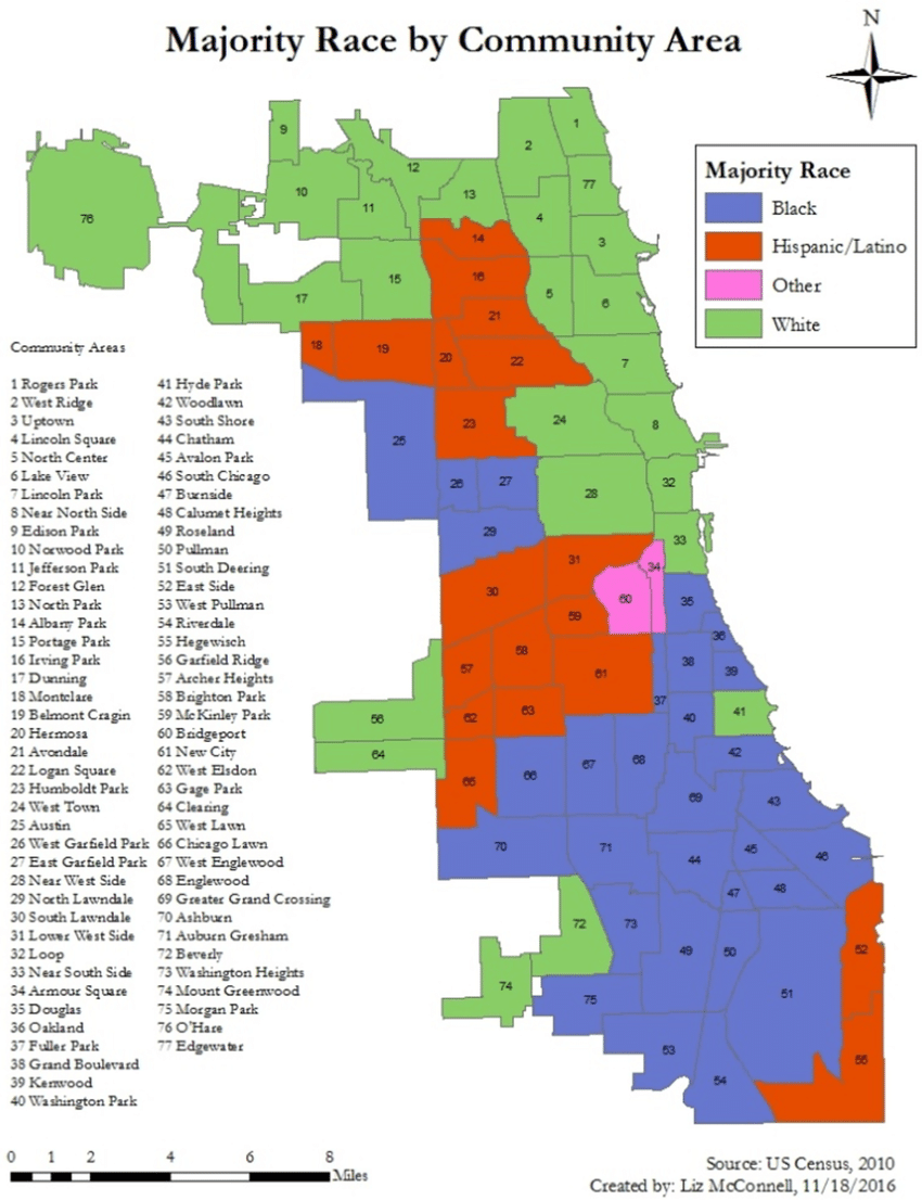 Majority race/ethnicity by Chicago community area using 2010 Census ...