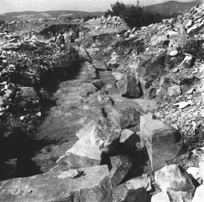 The remains of the east side of the krepis after the clearance in 1969 ...