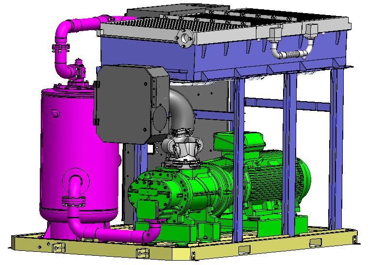 a) Illustration of compressor Package b) Cooling system subassembly.